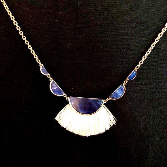 Anthropologie fringe tassel blue stone silver chain necklace Capwell brand - Picture 3 of 7